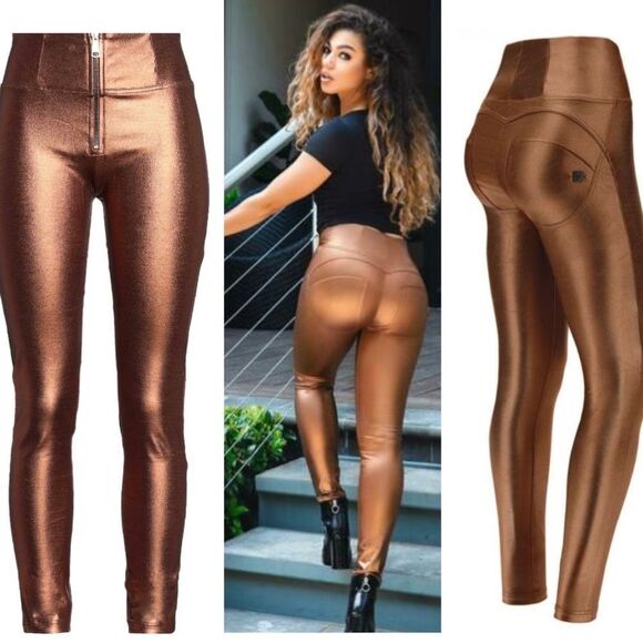 𝅺FREDDY WR.UP metallic bronze copper skinny high waisted leggings Sz S NWT RARE - Picture 1 of 16